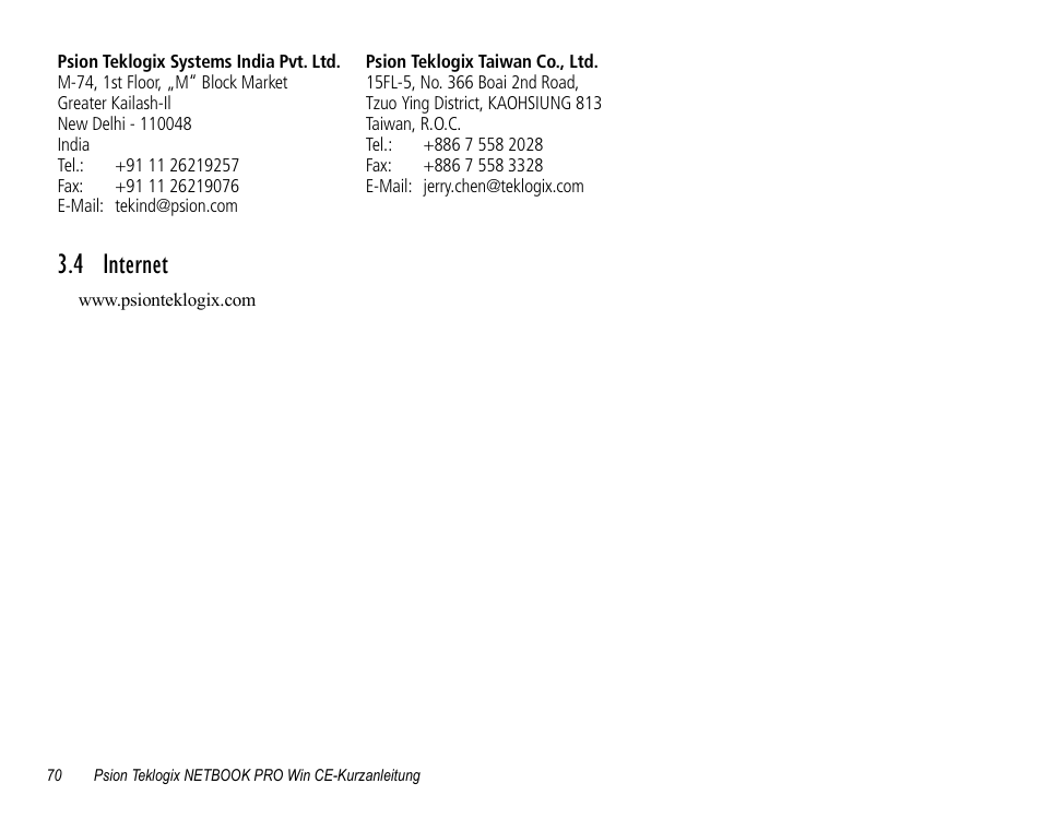 4 internet | Psion Teklogix Notebook Pro User Manual | Page 72 / 72