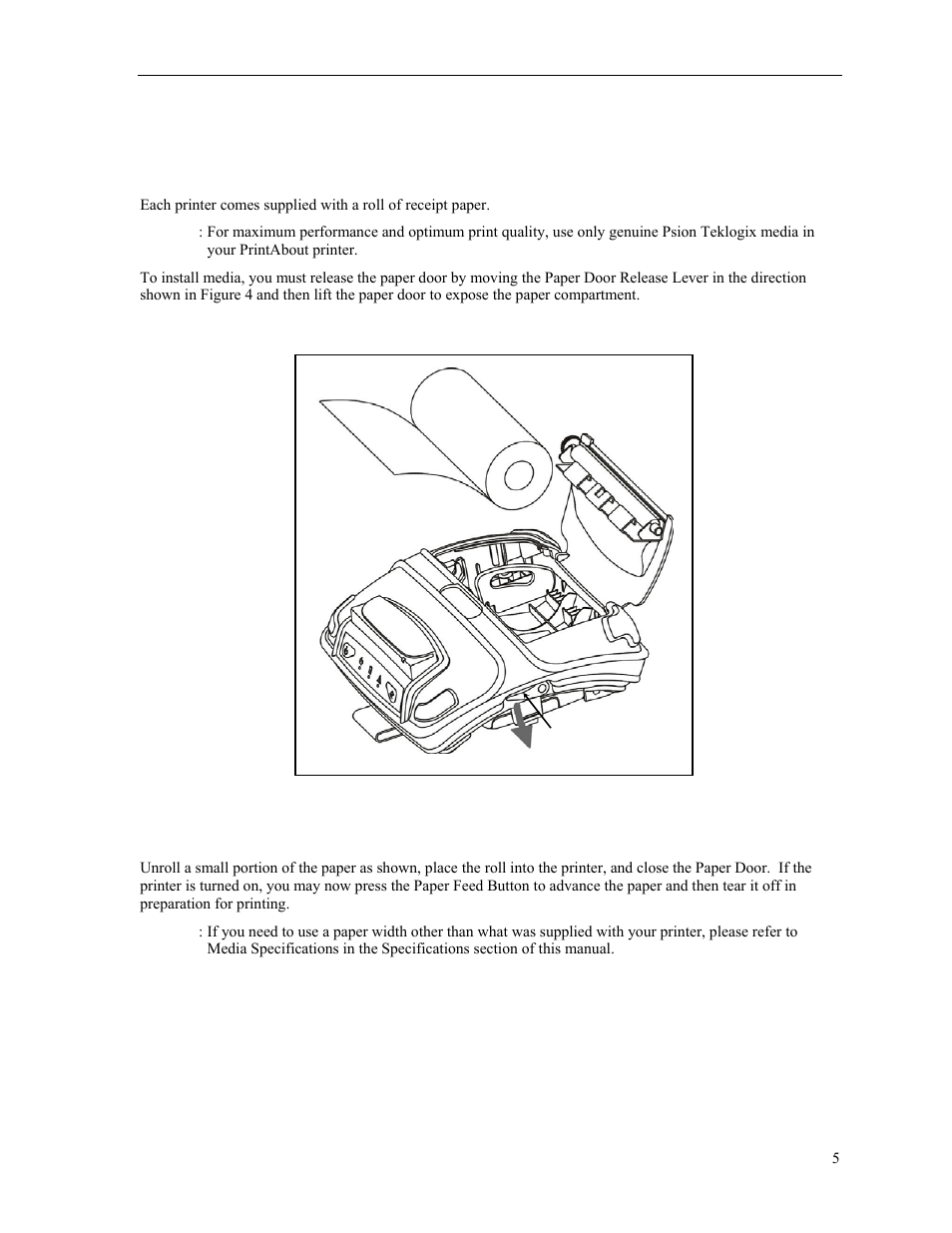 Installing media | Psion Teklogix PrintAbout MP2000 User Manual | Page 11 / 55