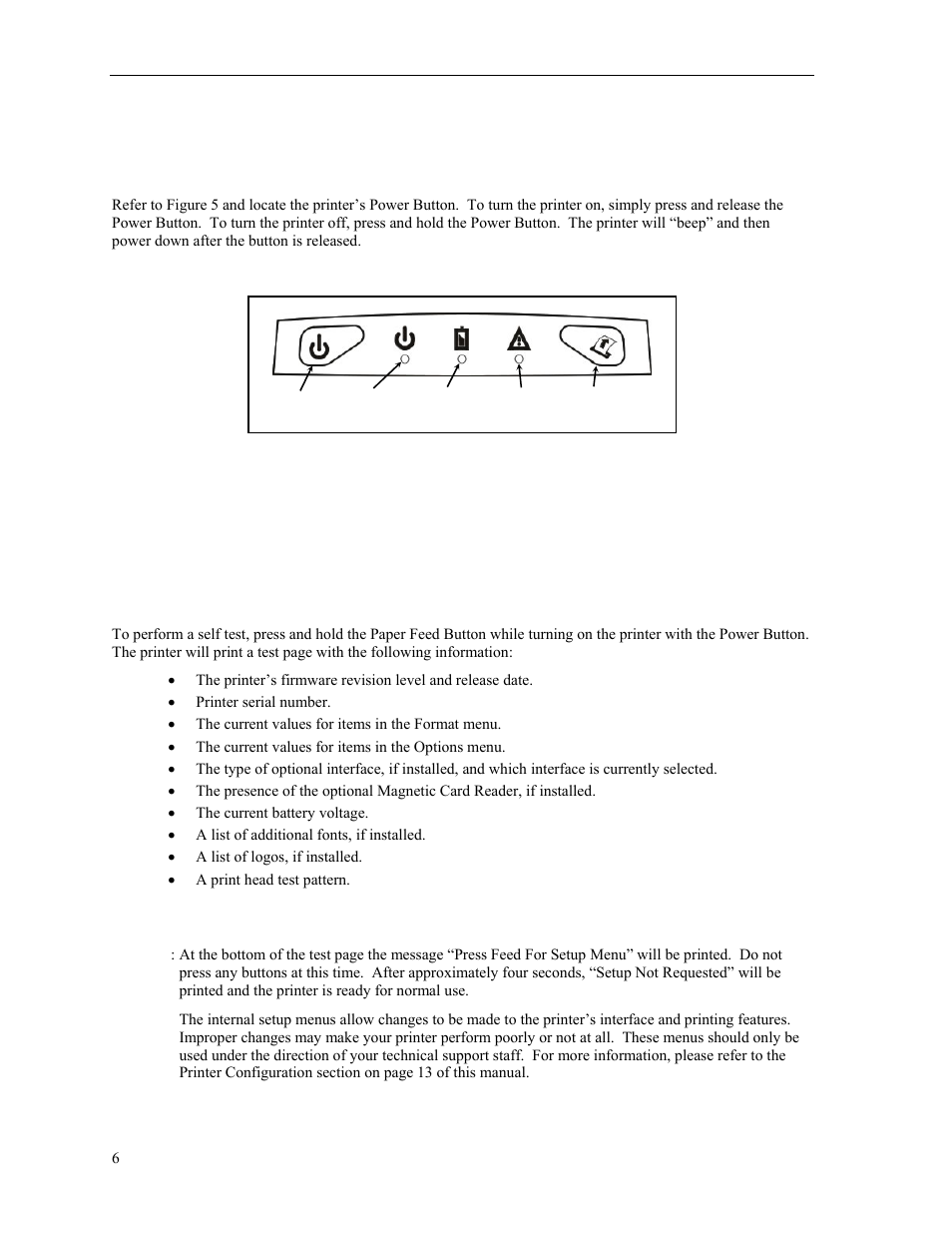 Turning the printer on and off, Performing a printer self test | Psion Teklogix PrintAbout MP2000 User Manual | Page 12 / 55