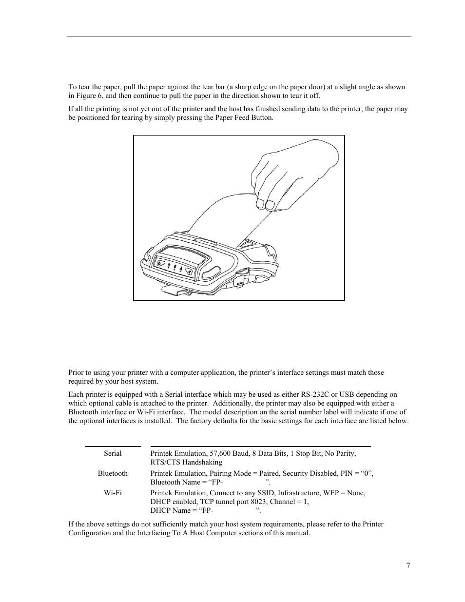 Removing printer output, Host interface set up | Psion Teklogix PrintAbout MP2000 User Manual | Page 13 / 55