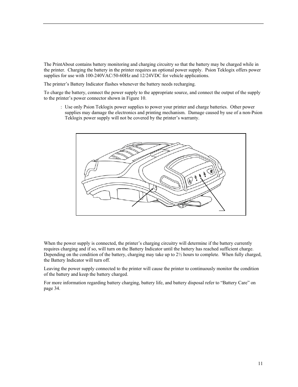 Battery charging | Psion Teklogix PrintAbout MP2000 User Manual | Page 17 / 55
