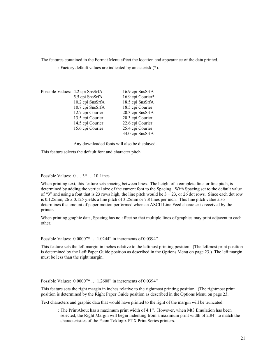 Format menu | Psion Teklogix PrintAbout MP2000 User Manual | Page 27 / 55