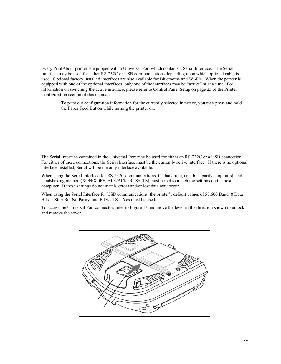 Interfacing to a host computer, Serial interface, Interfacing to a host computer prov | Psion Teklogix PrintAbout MP2000 User Manual | Page 33 / 55