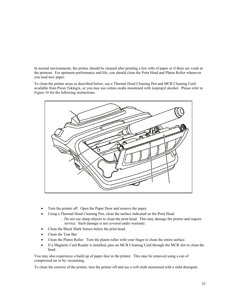 Maintenance and troubleshooting, Cleaning, Maintenance and troubleshooting co | Psion Teklogix PrintAbout MP2000 User Manual | Page 39 / 55