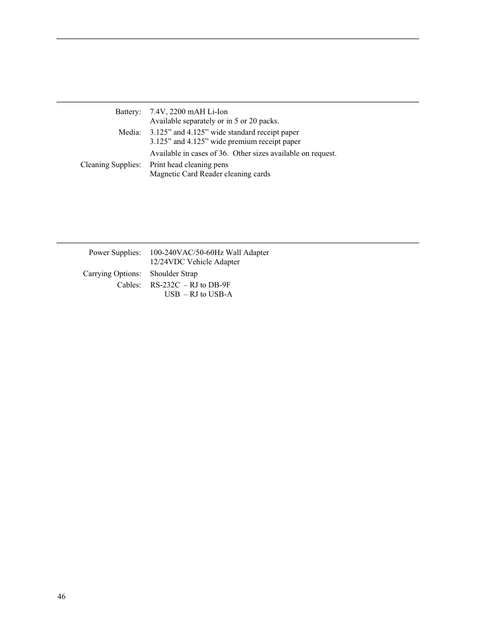 Supplies and accessories | Psion Teklogix PrintAbout MP2000 User Manual | Page 52 / 55