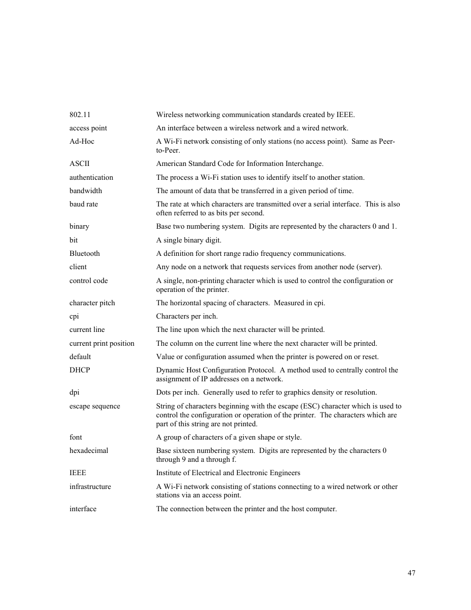 Glossary of terms | Psion Teklogix PrintAbout MP2000 User Manual | Page 53 / 55