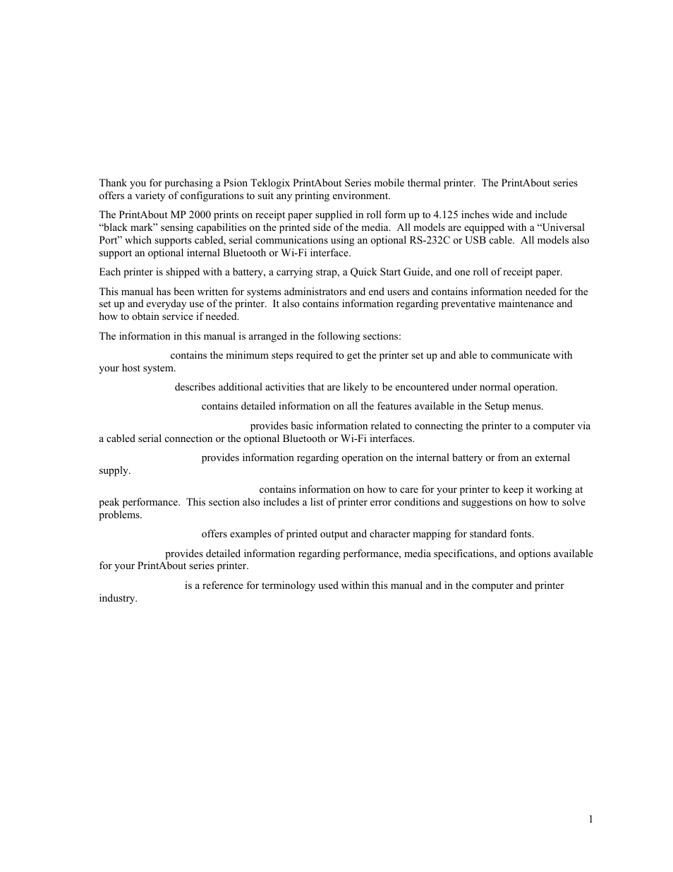 Introduction | Psion Teklogix PrintAbout MP2000 User Manual | Page 7 / 55