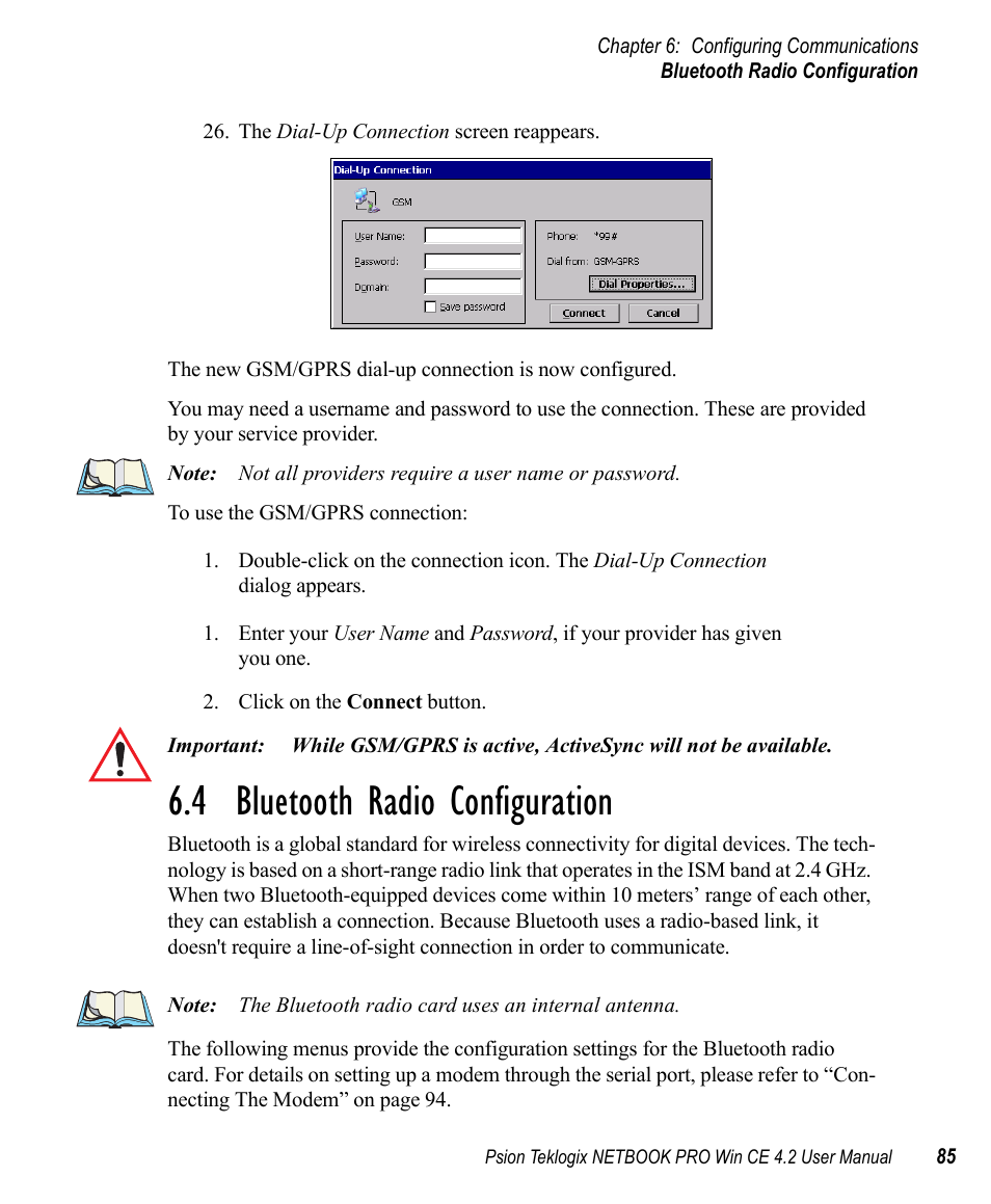 4 bluetooth radio configuration, Bluetooth radio configuration | Psion Teklogix Win CE 4.2 User Manual | Page 103 / 152