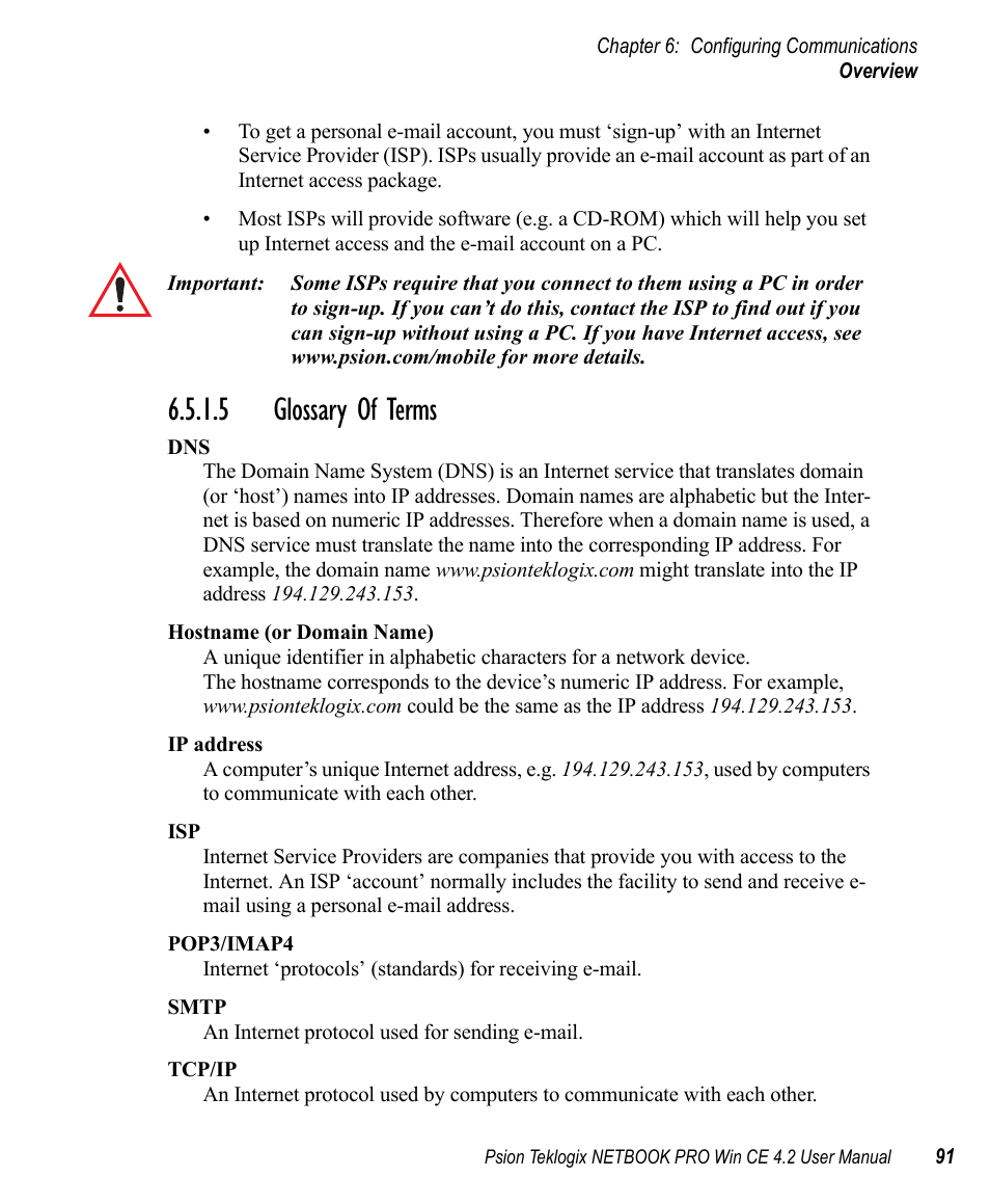 5 glossary of terms | Psion Teklogix Win CE 4.2 User Manual | Page 109 / 152