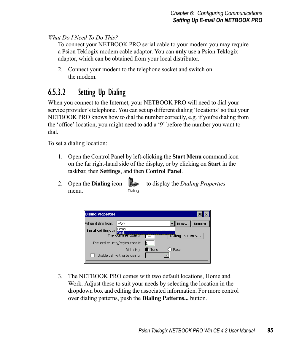 2 setting up dialing | Psion Teklogix Win CE 4.2 User Manual | Page 113 / 152