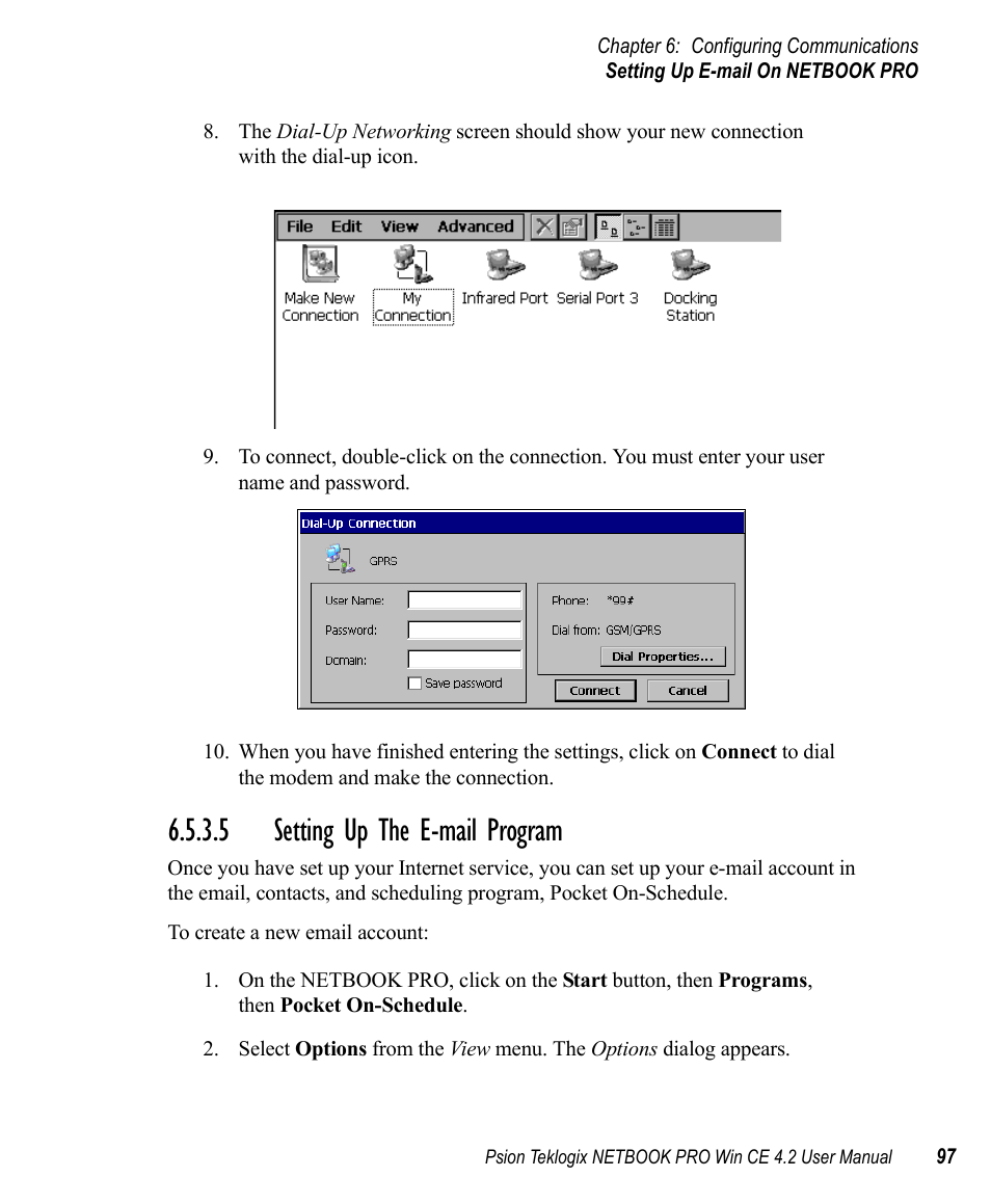 5 setting up the e-mail program | Psion Teklogix Win CE 4.2 User Manual | Page 115 / 152