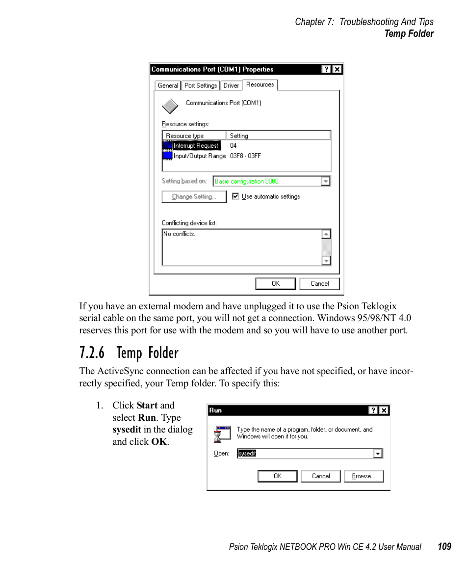 6 temp folder, Temp folder | Psion Teklogix Win CE 4.2 User Manual | Page 127 / 152
