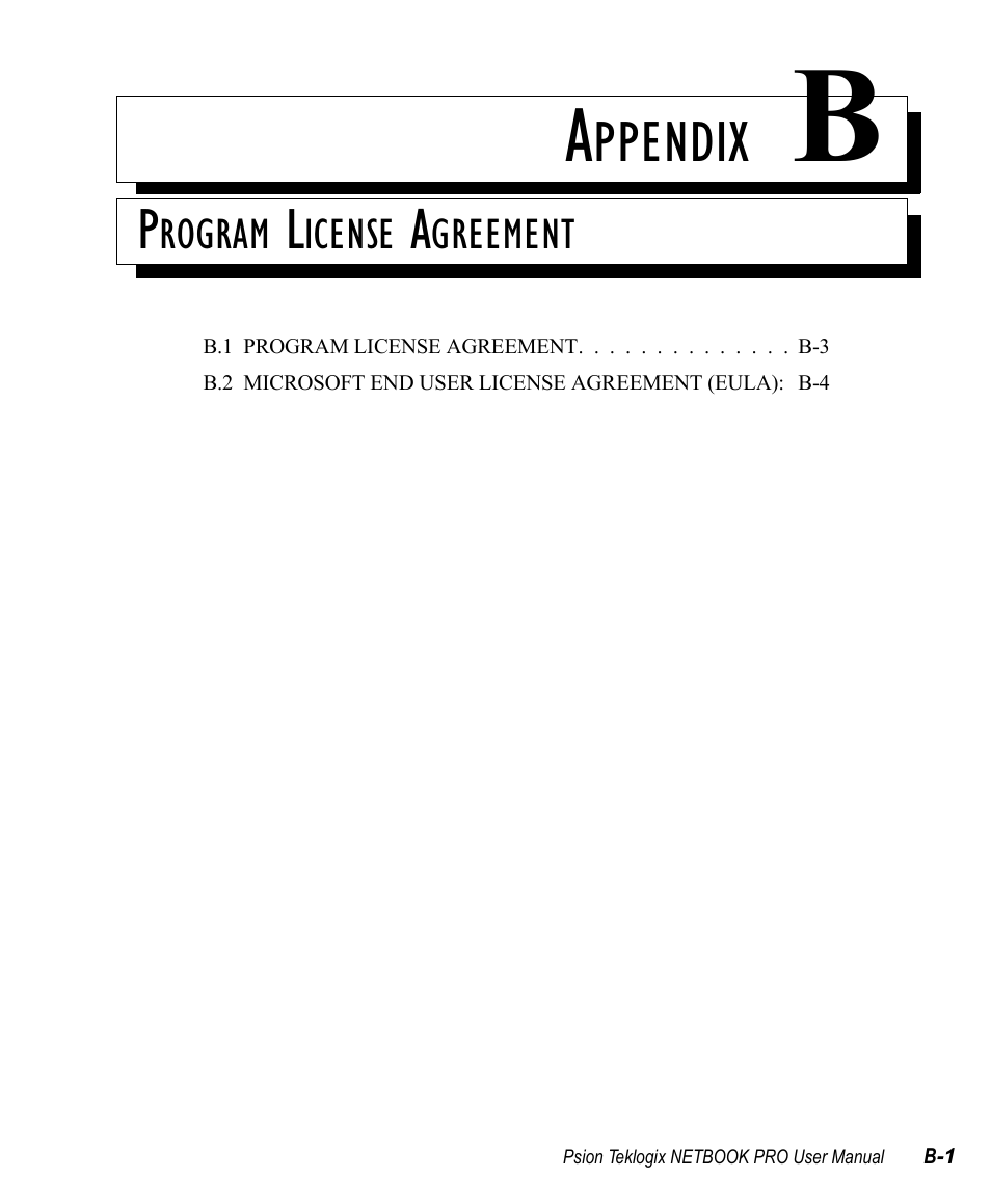 Appendix b: program license agreement, Program license agreement, Ppendix | Psion Teklogix Win CE 4.2 User Manual | Page 141 / 152