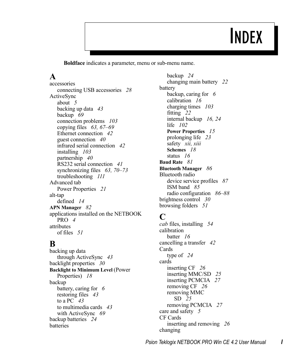 Index, Ndex | Psion Teklogix Win CE 4.2 User Manual | Page 147 / 152