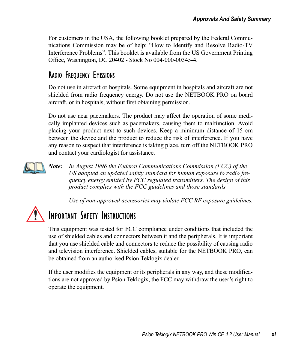 Radio frequency emissions | Psion Teklogix Win CE 4.2 User Manual | Page 15 / 152