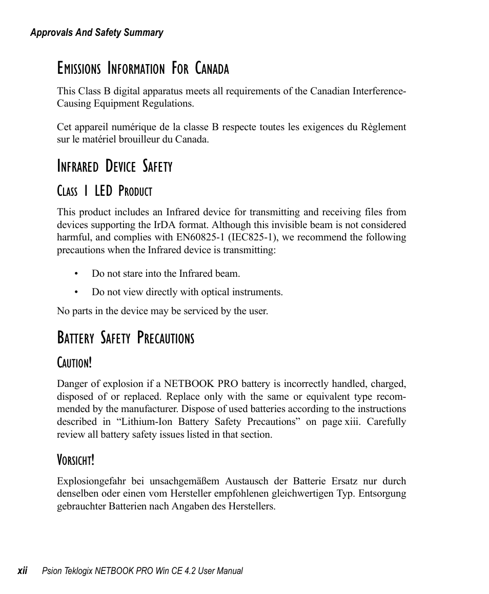 Class 1 led product, Caution, Vorsicht | 1 led p | Psion Teklogix Win CE 4.2 User Manual | Page 16 / 152