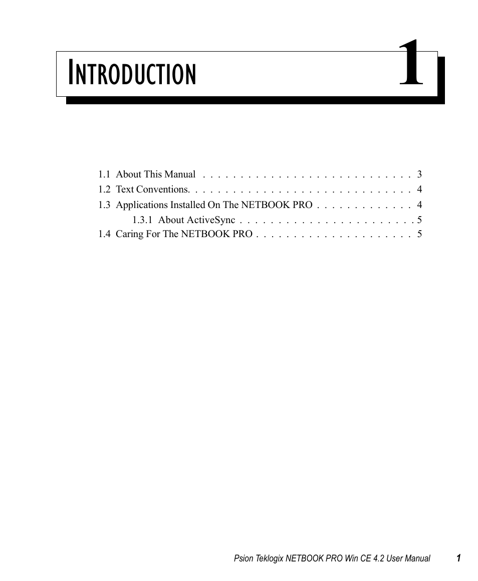 Introduction 1, Chapter 1: introduction, Ntroduction | Psion Teklogix Win CE 4.2 User Manual | Page 19 / 152