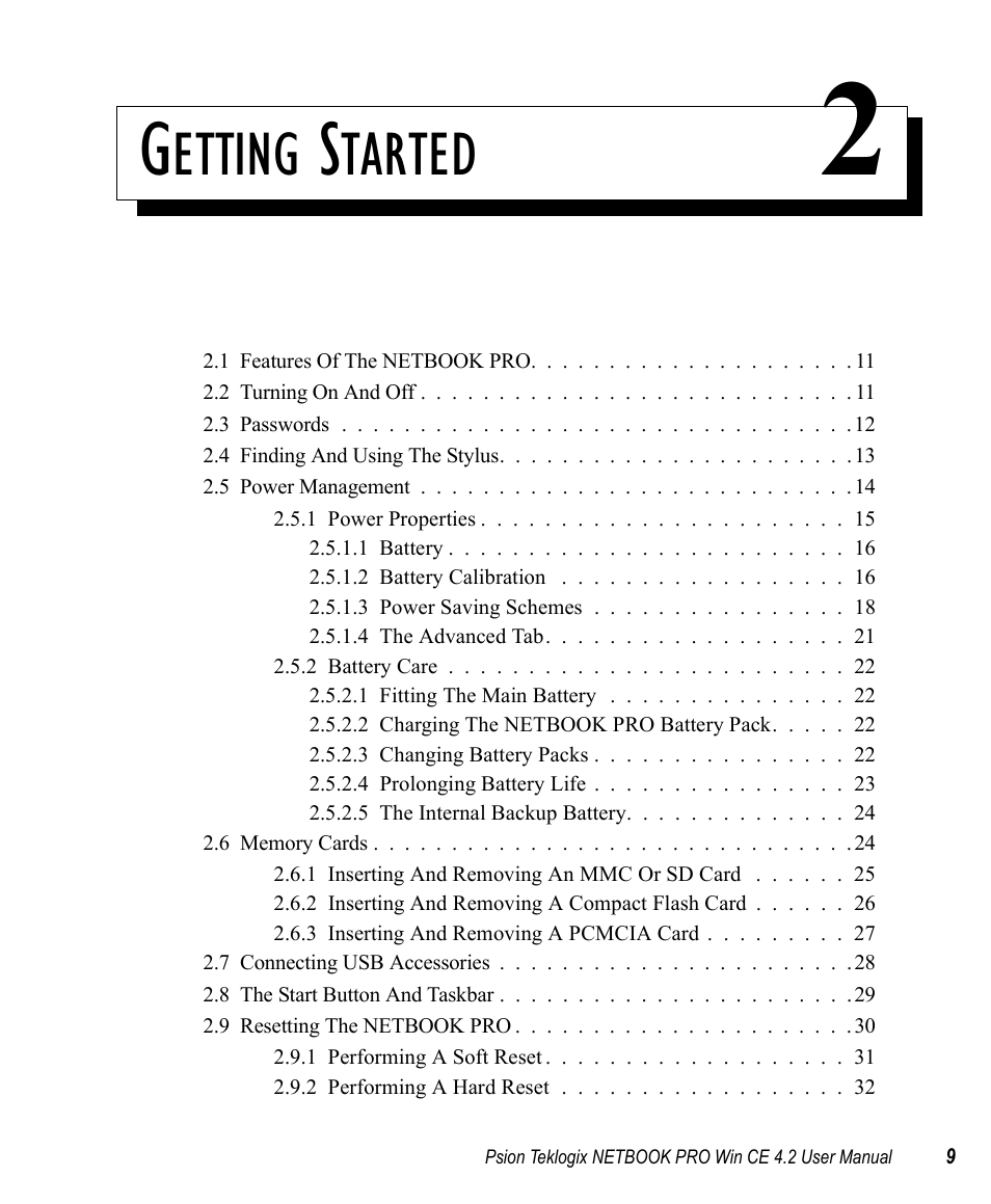 Getting started 2, Chapter 2: getting started, Etting | Tarted | Psion Teklogix Win CE 4.2 User Manual | Page 27 / 152