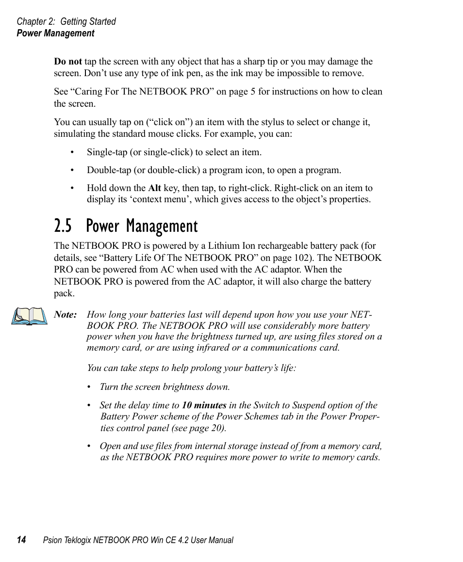 5 power management, Power management | Psion Teklogix Win CE 4.2 User Manual | Page 32 / 152