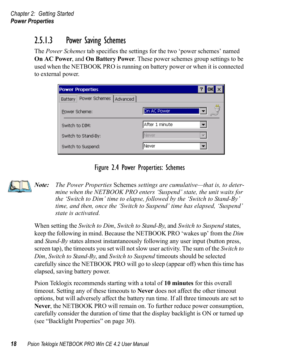 3 power saving schemes, Figure 2.4 power properties: schemes | Psion Teklogix Win CE 4.2 User Manual | Page 36 / 152