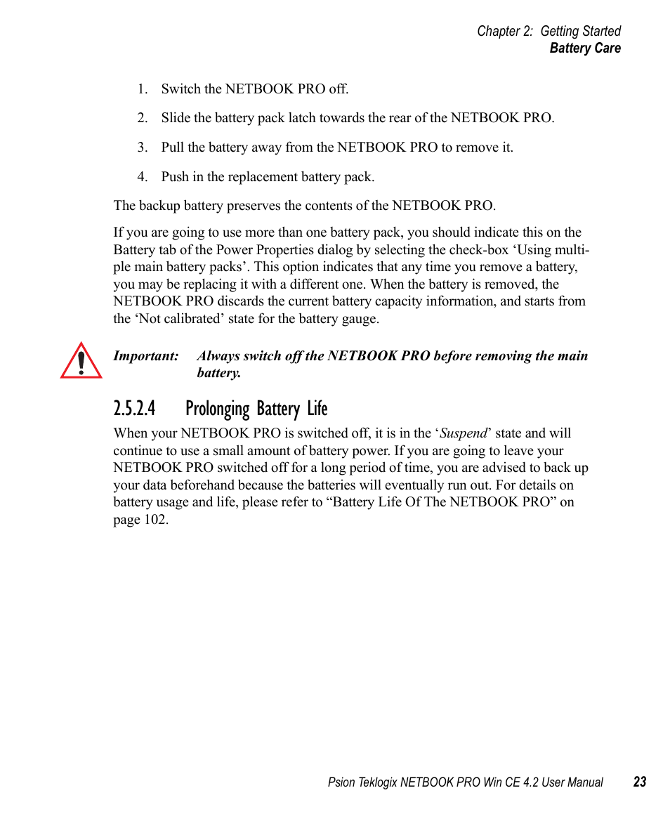 4 prolonging battery life | Psion Teklogix Win CE 4.2 User Manual | Page 41 / 152