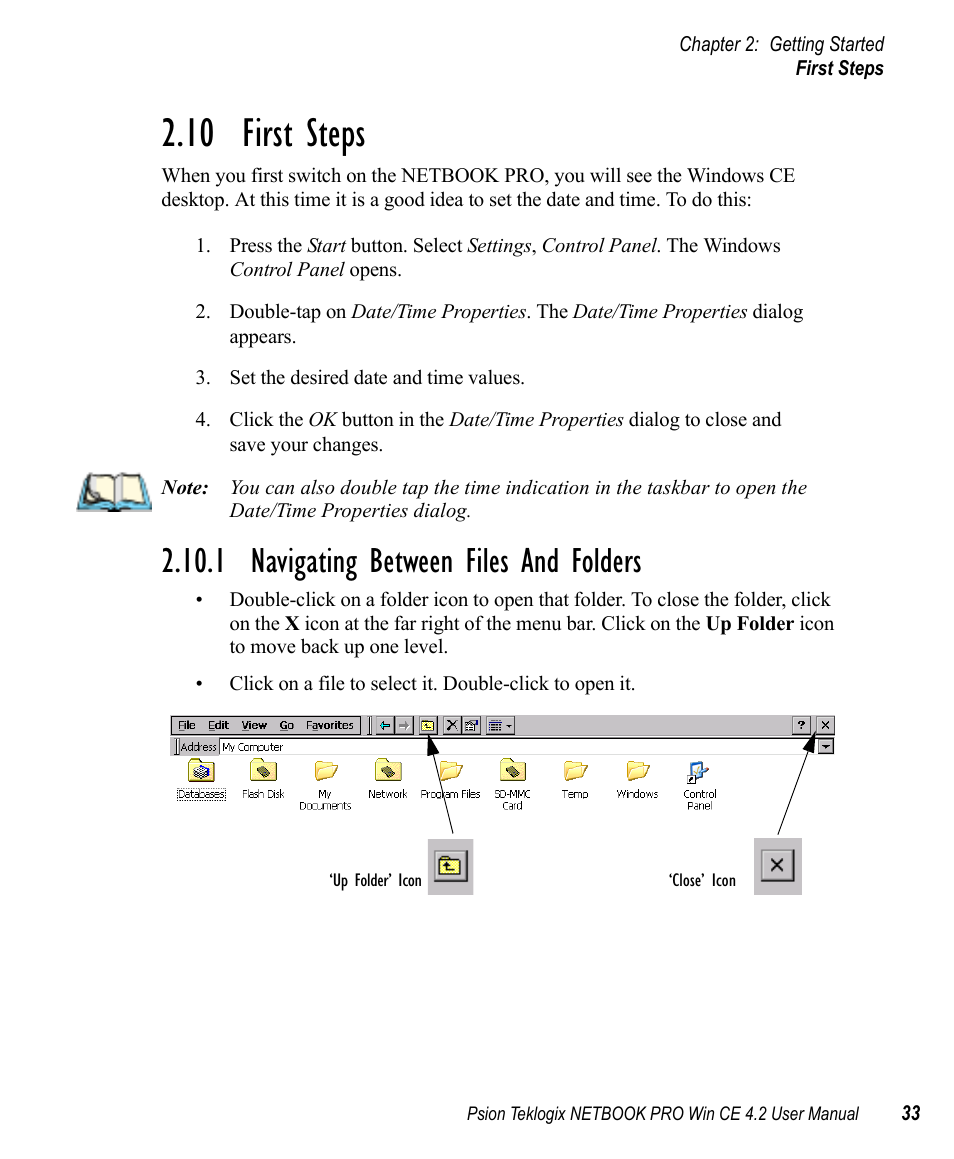 10 first steps, 1 navigating between files and folders | Psion Teklogix Win CE 4.2 User Manual | Page 51 / 152