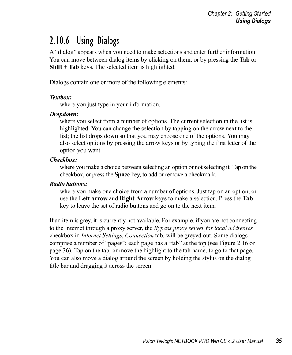 6 using dialogs | Psion Teklogix Win CE 4.2 User Manual | Page 53 / 152
