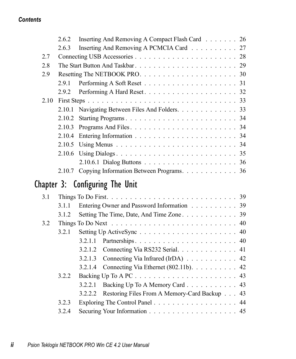 Chapter 3: configuring the unit | Psion Teklogix Win CE 4.2 User Manual | Page 6 / 152