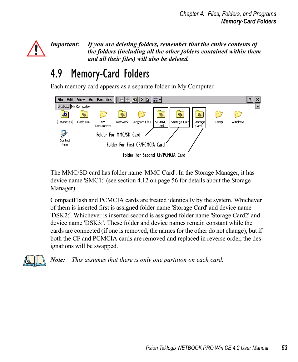 9 memory-card folders, Memory-card folders | Psion Teklogix Win CE 4.2 User Manual | Page 71 / 152