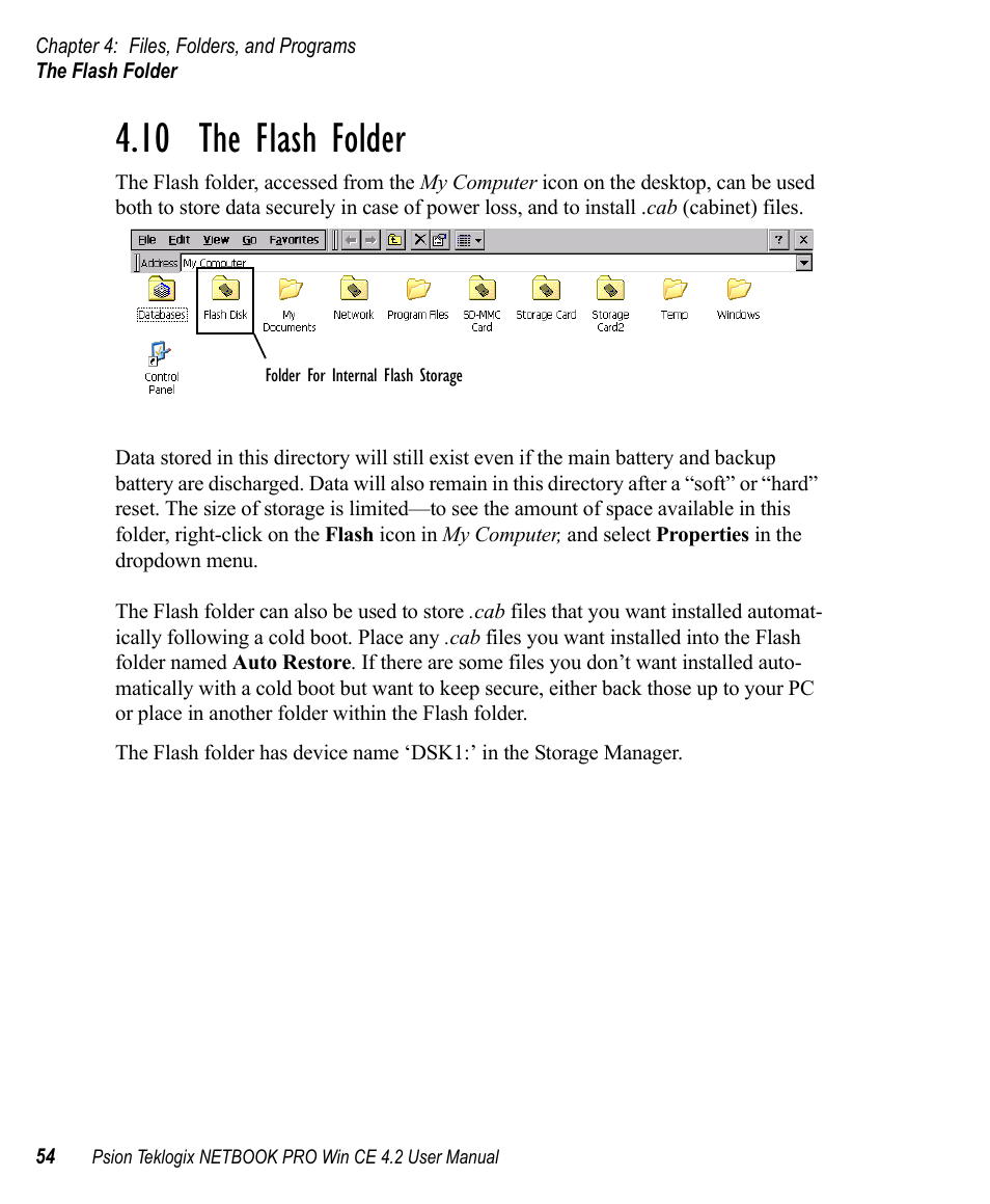 10 the flash folder | Psion Teklogix Win CE 4.2 User Manual | Page 72 / 152