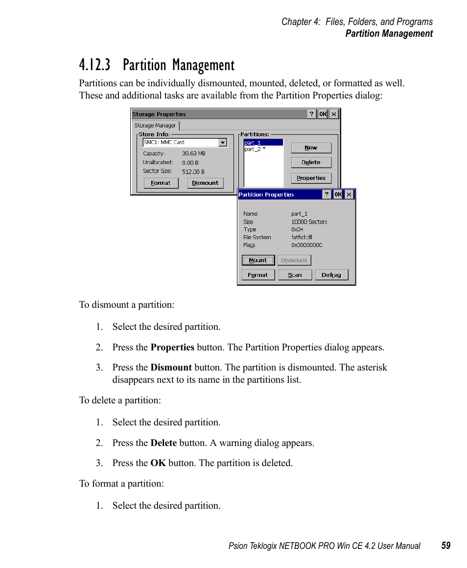 3 partition management | Psion Teklogix Win CE 4.2 User Manual | Page 77 / 152