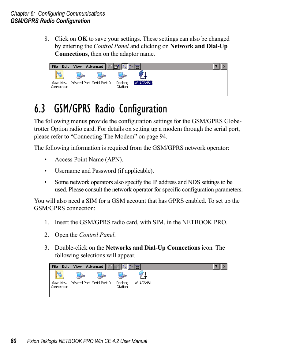 3 gsm/gprs radio configuration, Gsm/gprs radio configuration | Psion Teklogix Win CE 4.2 User Manual | Page 98 / 152