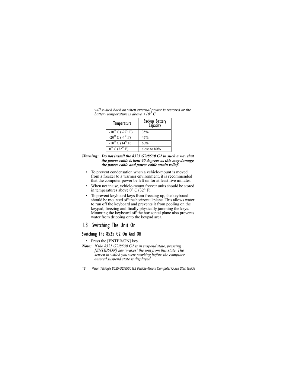 3 switching the unit on | Psion Teklogix Vehicle-Mount Computer 8530 G2 User Manual | Page 24 / 60