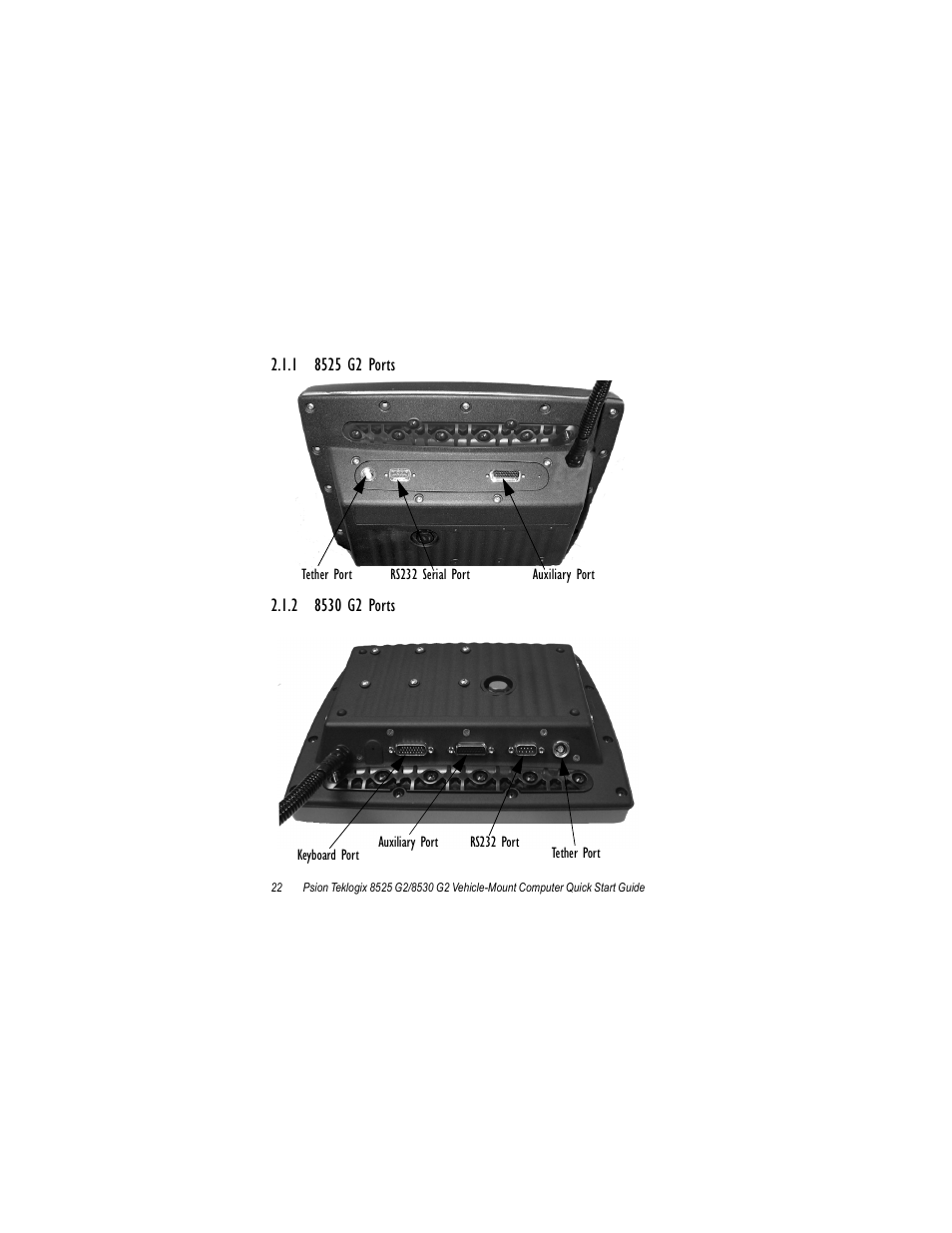 1 8525 g2 ports, 2 8530 g2 ports, 1 8525 g2 ports 2.1.2 8530 g2 ports | Psion Teklogix Vehicle-Mount Computer 8530 G2 User Manual | Page 28 / 60