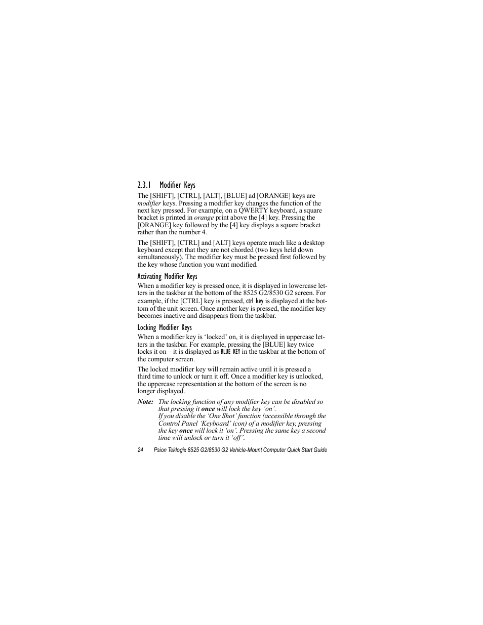 1 modifier keys | Psion Teklogix Vehicle-Mount Computer 8530 G2 User Manual | Page 30 / 60