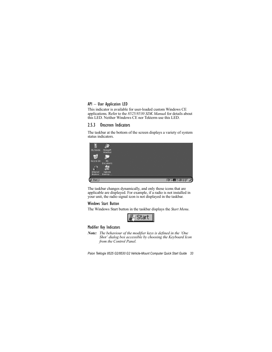 3 onscreen indicators | Psion Teklogix Vehicle-Mount Computer 8530 G2 User Manual | Page 39 / 60
