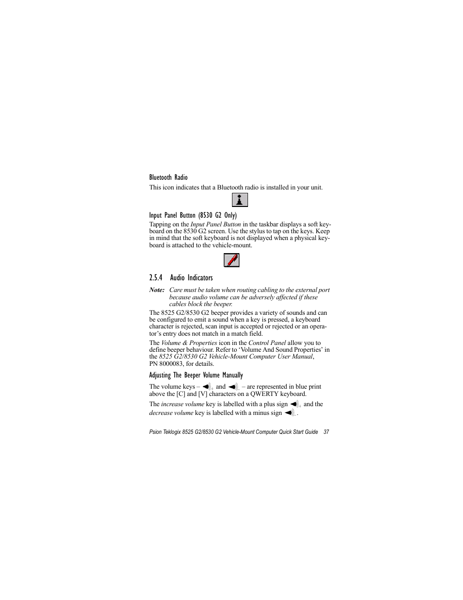 4 audio indicators | Psion Teklogix Vehicle-Mount Computer 8530 G2 User Manual | Page 43 / 60