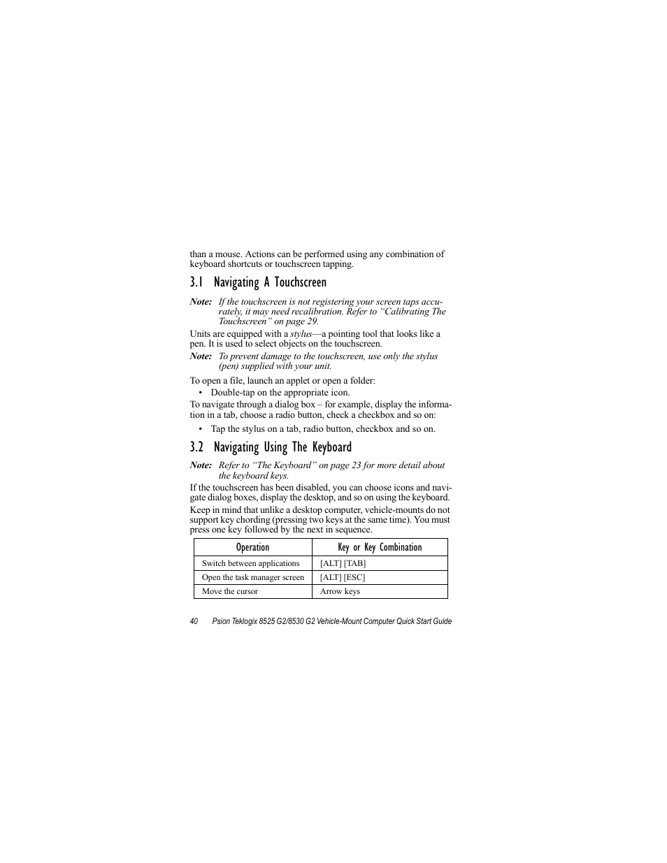 1 navigating a touchscreen, 2 navigating using the keyboard | Psion Teklogix Vehicle-Mount Computer 8530 G2 User Manual | Page 46 / 60