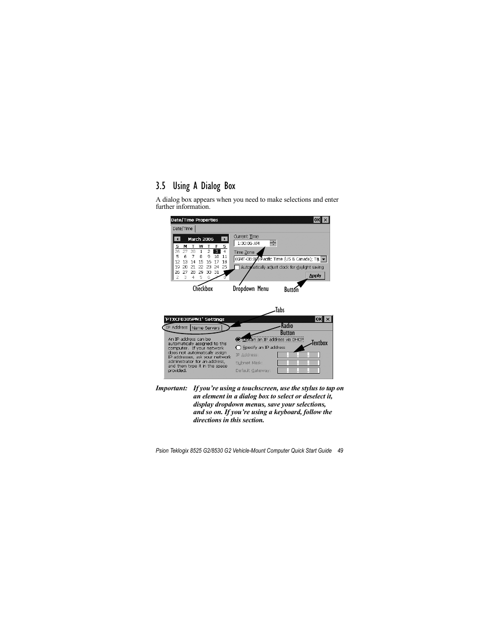 5 using a dialog box | Psion Teklogix Vehicle-Mount Computer 8530 G2 User Manual | Page 55 / 60