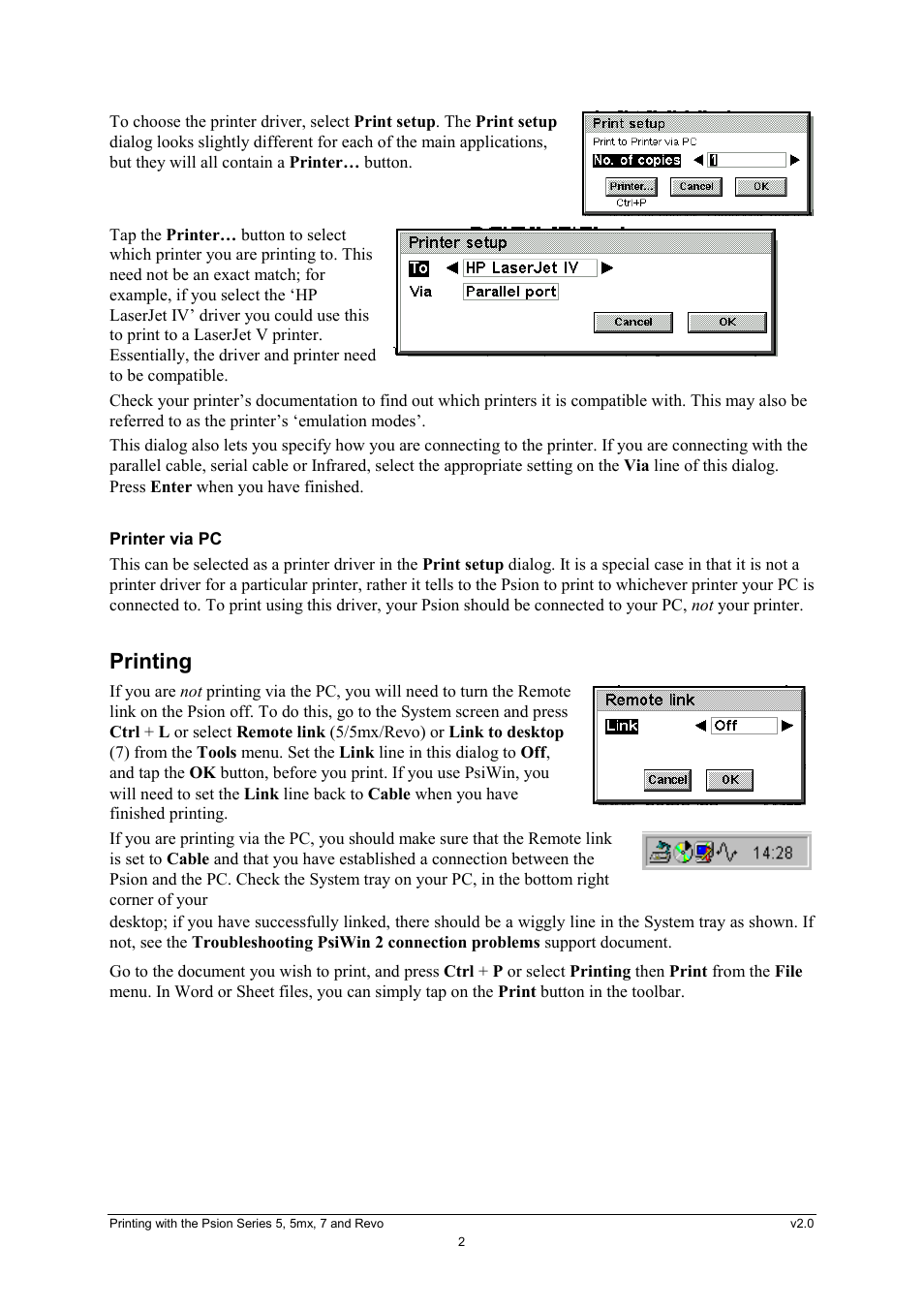 Printer via pc, Printing | Psion Teklogix REVO User Manual | Page 2 / 3