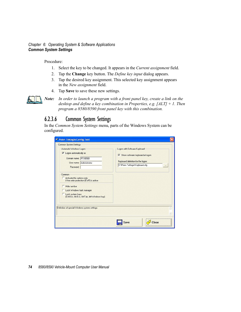 6 common system settings | Psion Teklogix Vehicle-Mount Computer 8590 User Manual | Page 100 / 212