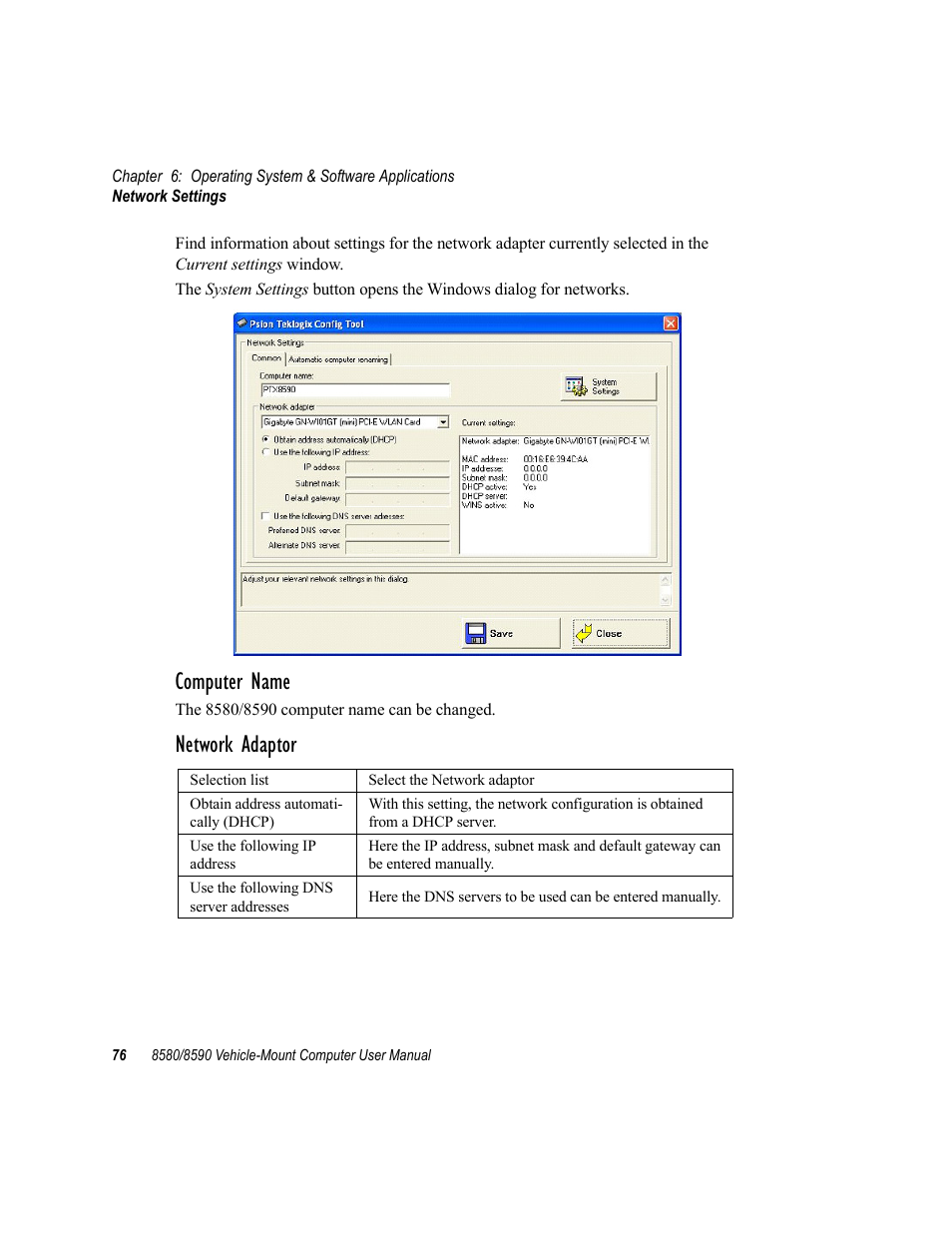 Computer name, Network adaptor | Psion Teklogix Vehicle-Mount Computer 8590 User Manual | Page 102 / 212