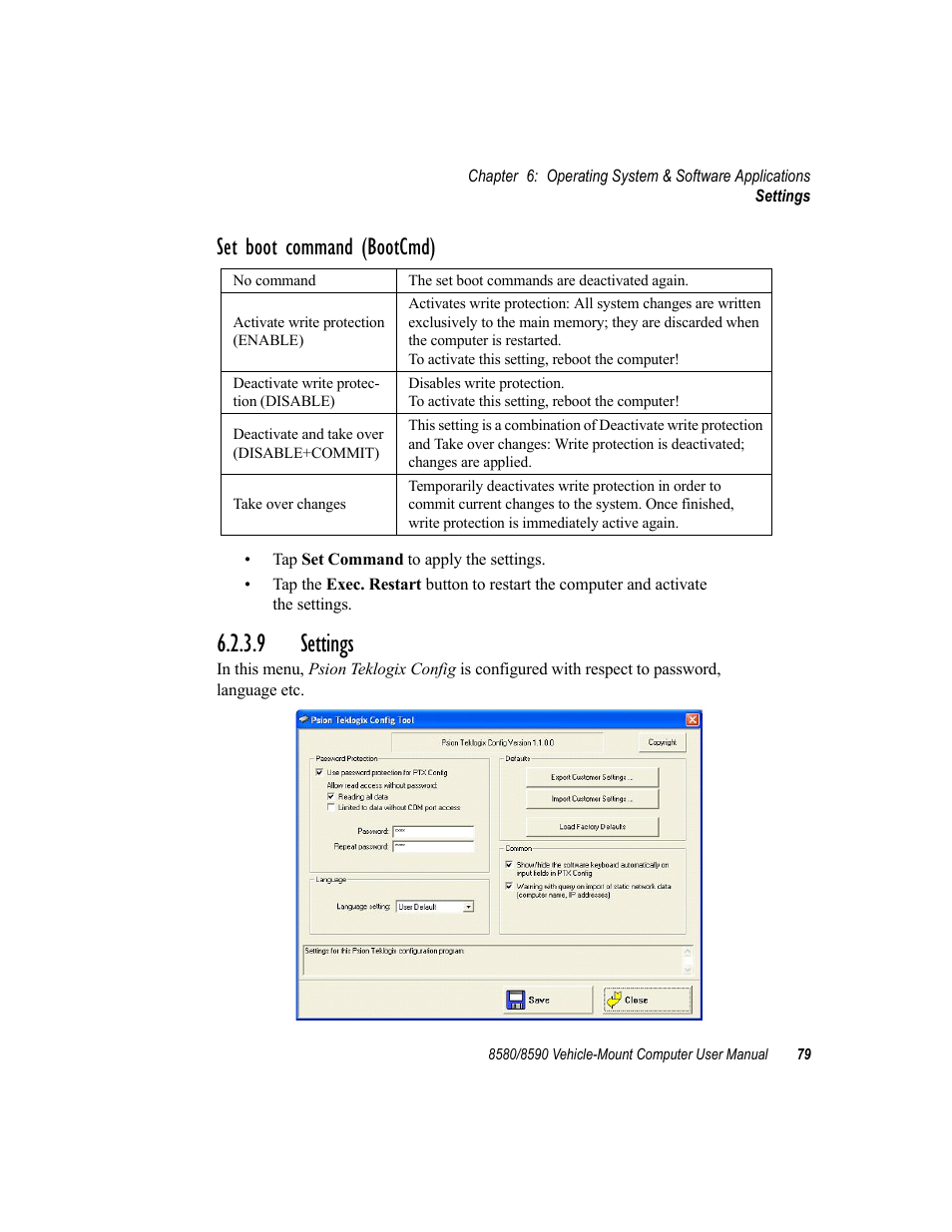 9 settings, Set boot command (bootcmd) | Psion Teklogix Vehicle-Mount Computer 8590 User Manual | Page 105 / 212