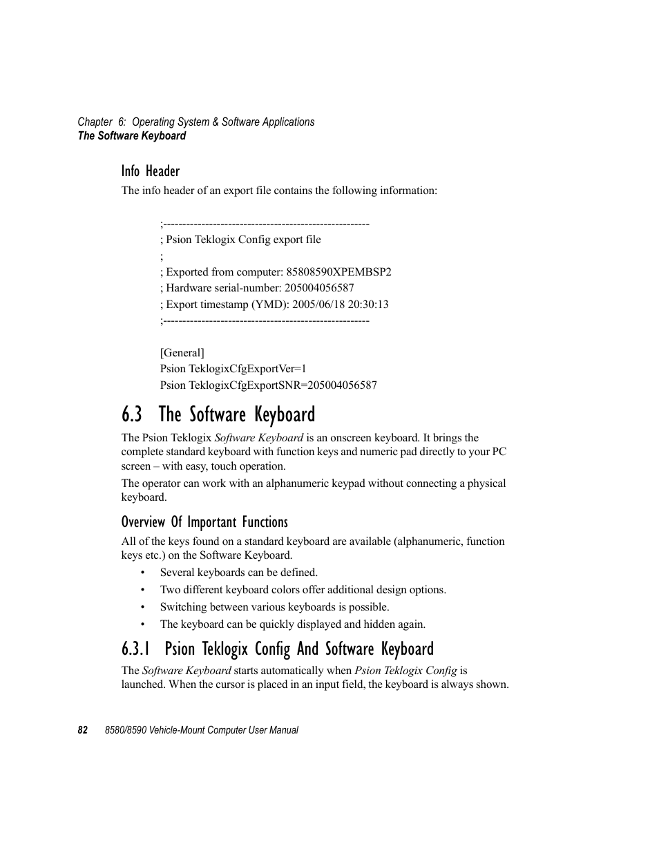 3 the software keyboard, 1 psion teklogix config and software keyboard, Info header | Overview of important functions | Psion Teklogix Vehicle-Mount Computer 8590 User Manual | Page 108 / 212