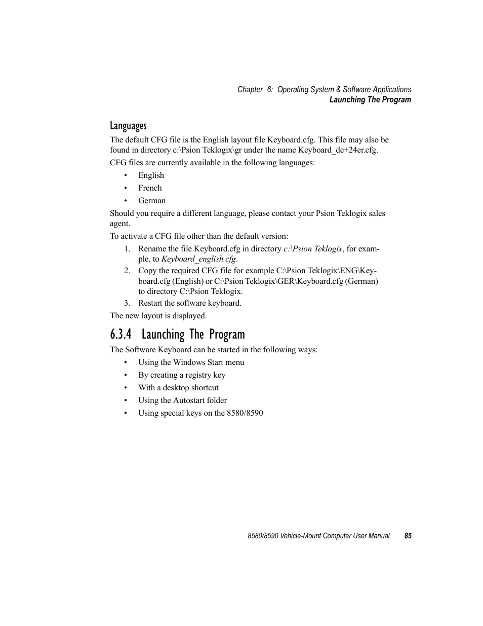 4 launching the program, Languages | Psion Teklogix Vehicle-Mount Computer 8590 User Manual | Page 111 / 212
