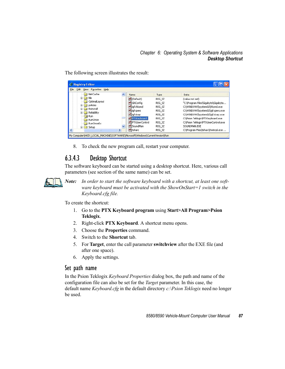 3 desktop shortcut, Set path name | Psion Teklogix Vehicle-Mount Computer 8590 User Manual | Page 113 / 212