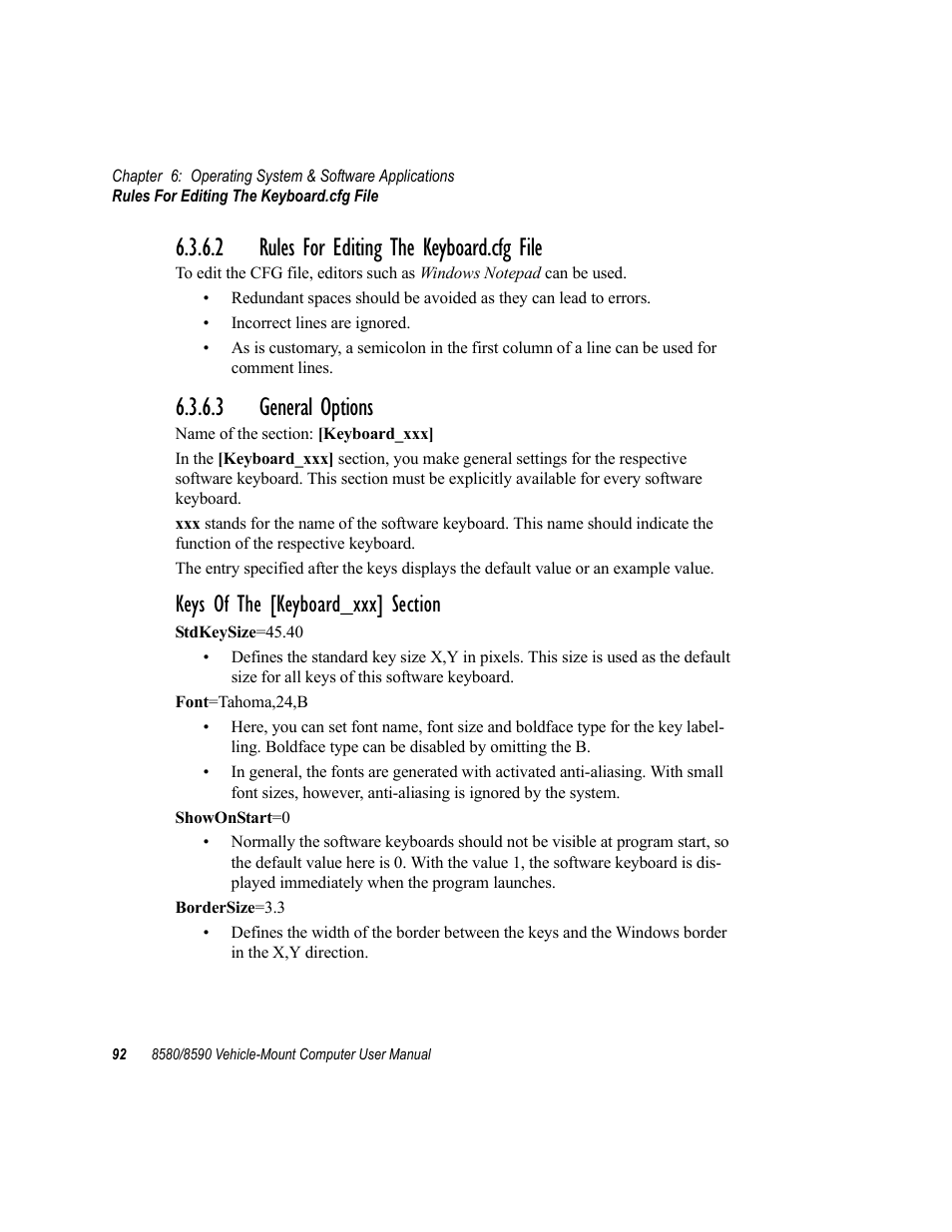 2 rules for editing the keyboard.cfg file, 3 general options | Psion Teklogix Vehicle-Mount Computer 8590 User Manual | Page 118 / 212