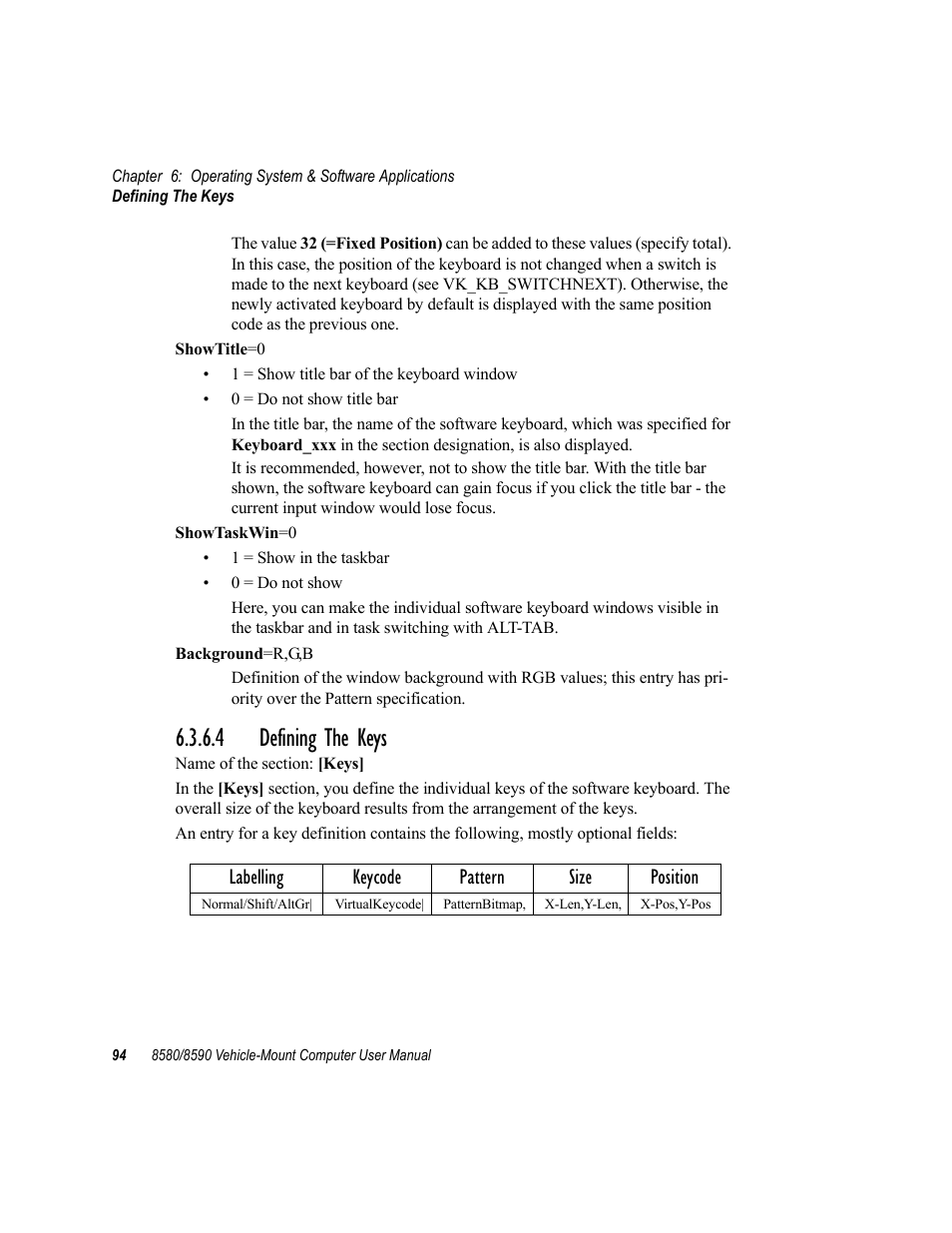 4 defining the keys | Psion Teklogix Vehicle-Mount Computer 8590 User Manual | Page 120 / 212