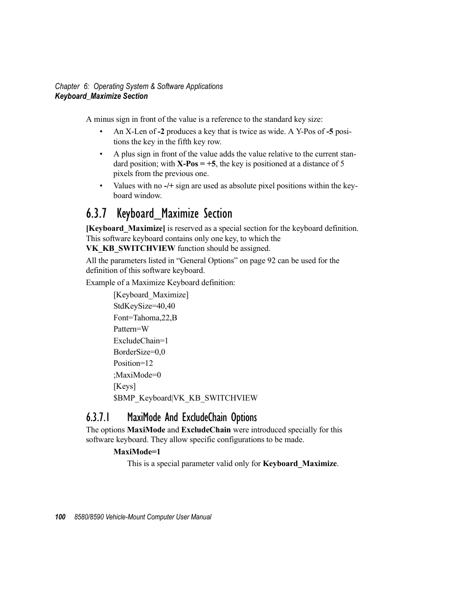 7 keyboard_maximize section, 1 maximode and excludechain options | Psion Teklogix Vehicle-Mount Computer 8590 User Manual | Page 126 / 212