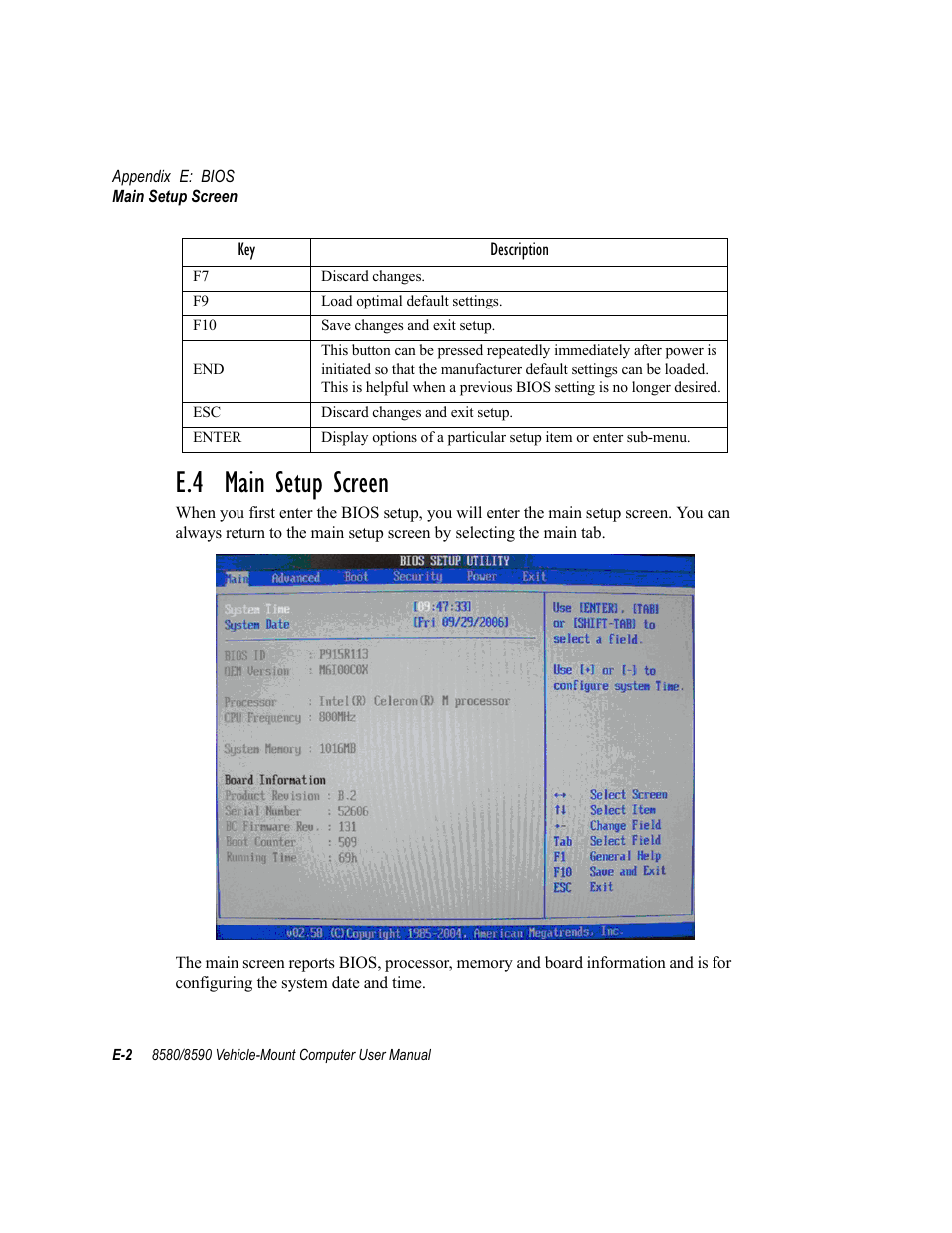 E.4 main setup screen | Psion Teklogix Vehicle-Mount Computer 8590 User Manual | Page 182 / 212